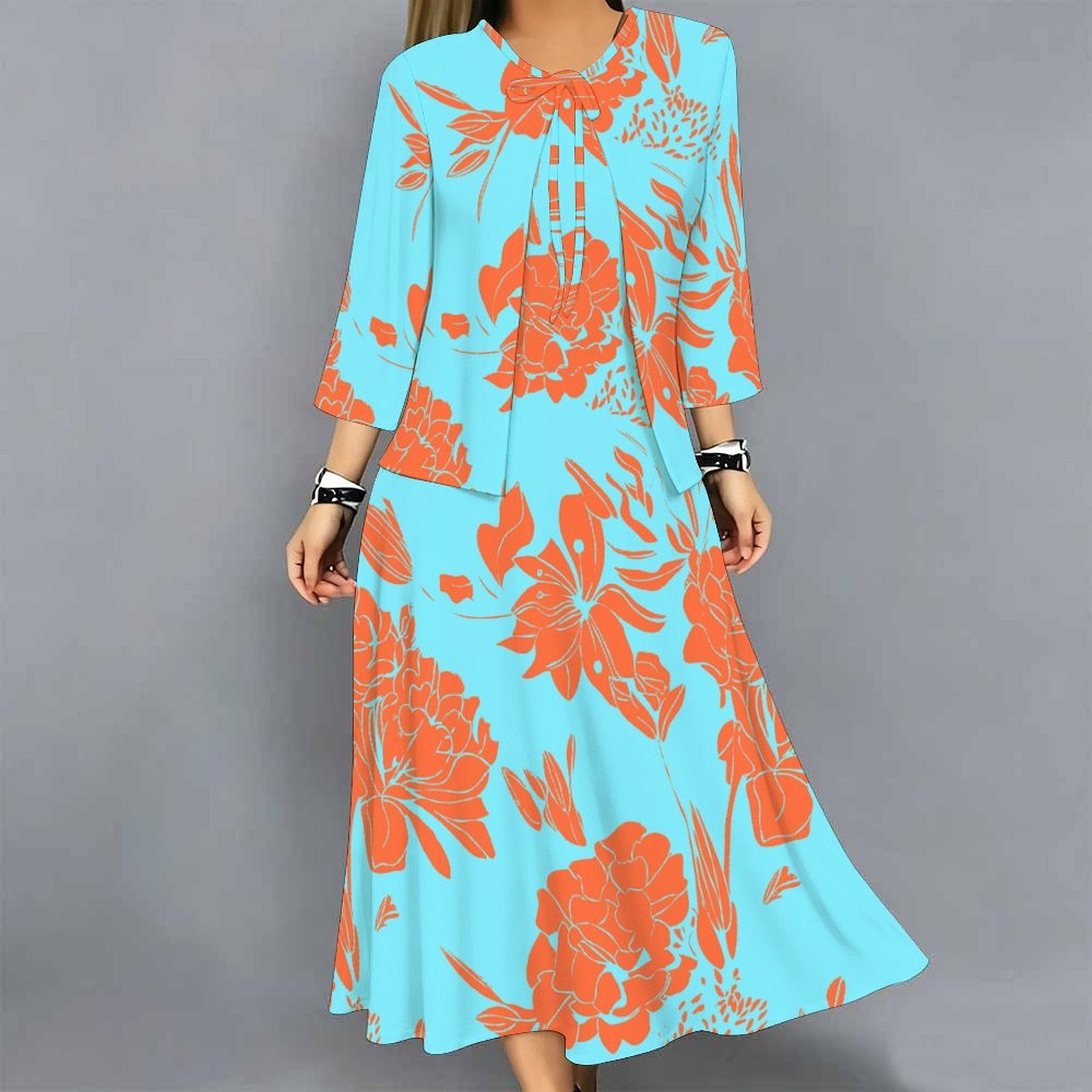 Midi Skirt Floral - طقم فستان نسائي من قطعتين، كارديجان