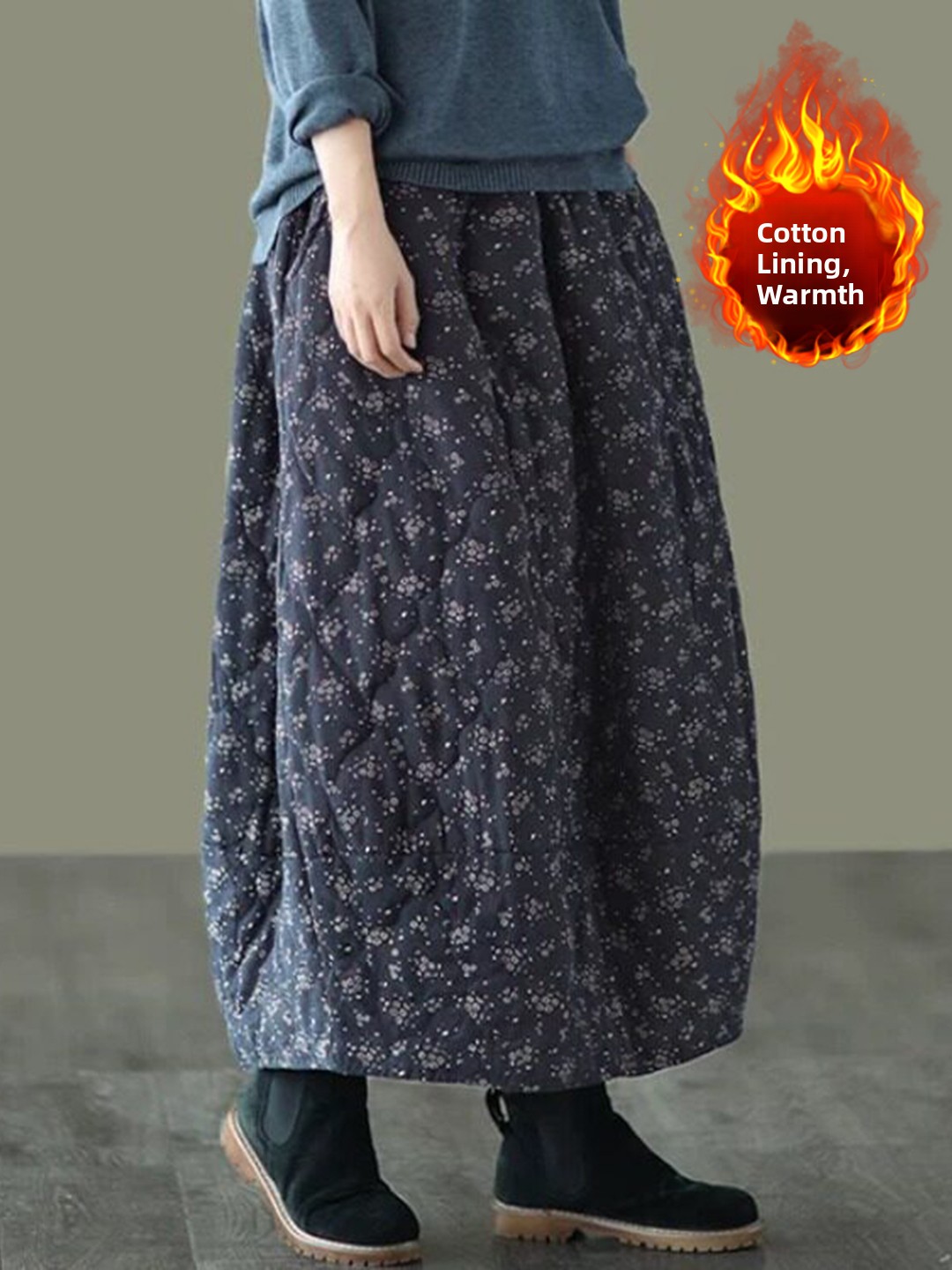 Midi Skirt Floral - تنورة قطنية بنقشة زهور عتيقة الطراز،