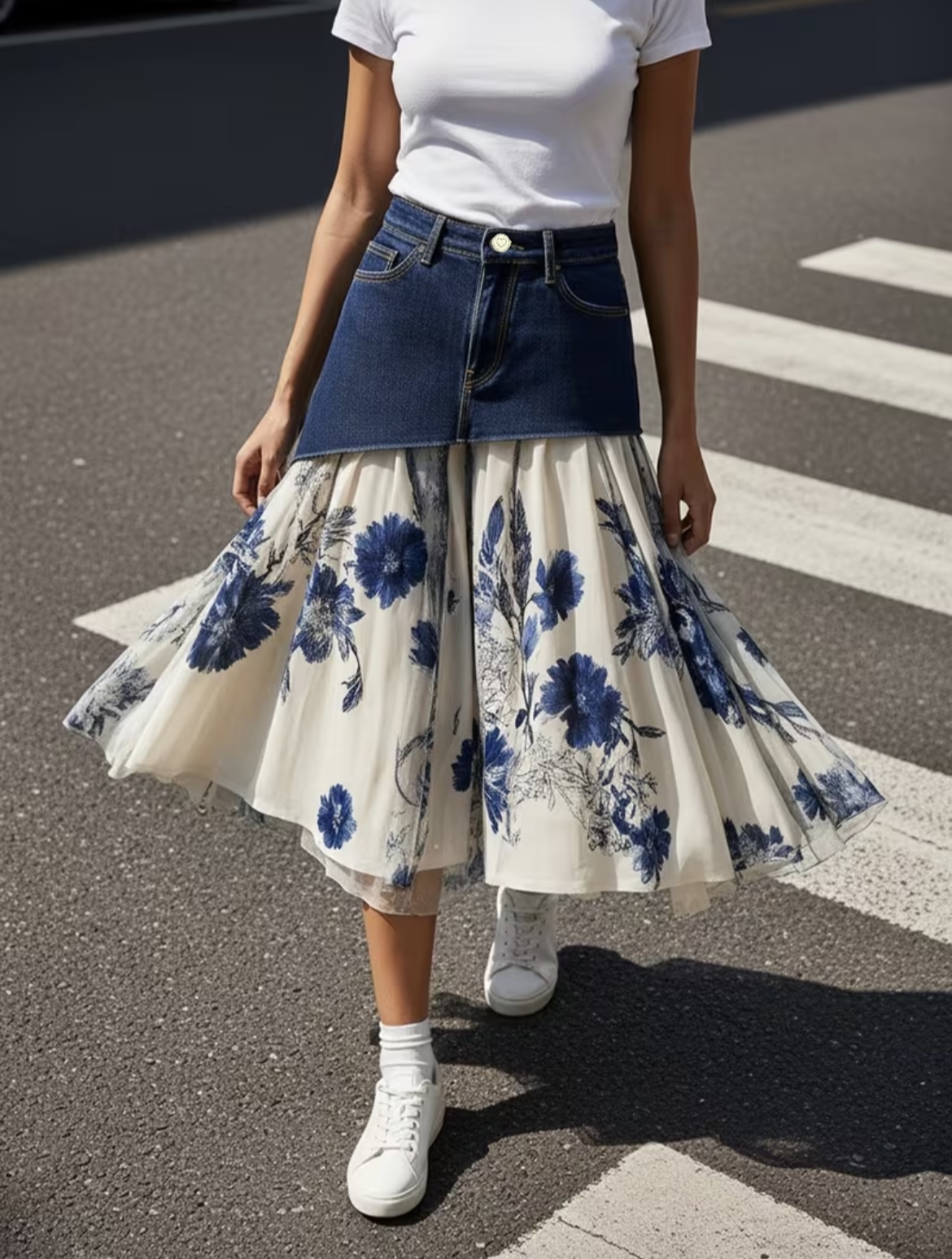 Midi Skirt Floral - تنورة ميدي نسائية بمقاسات كبيرة، بخصر