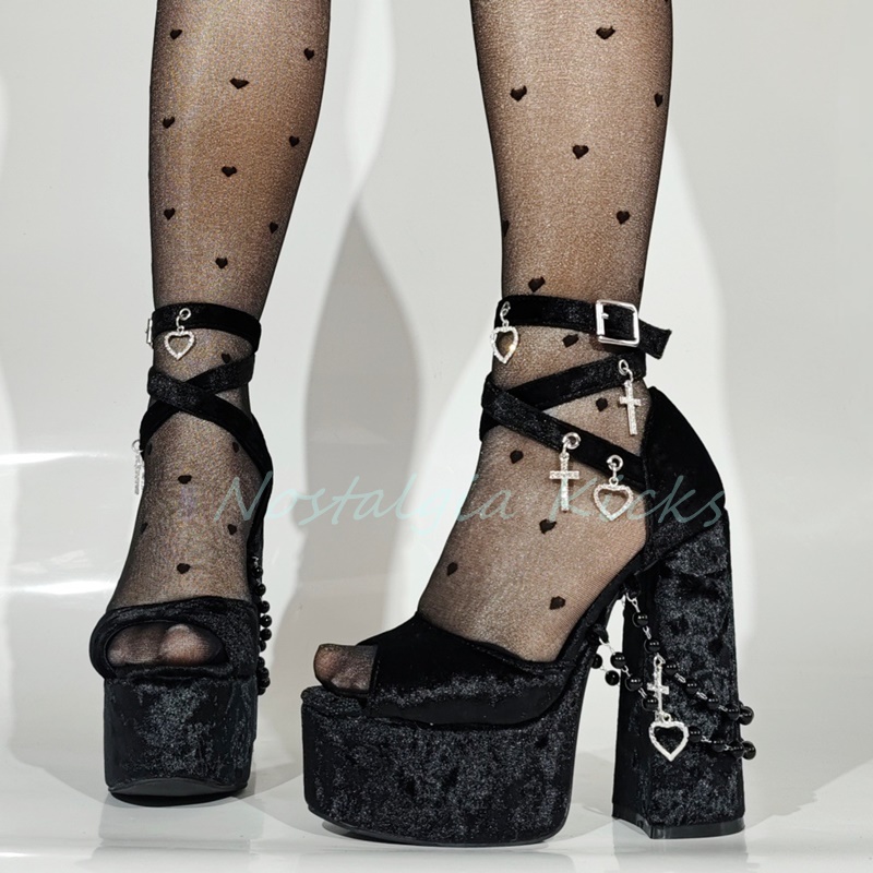 القوطية الأسود المخملية منصة ص - مراجعة Sandal Strappy Heeled وسعره