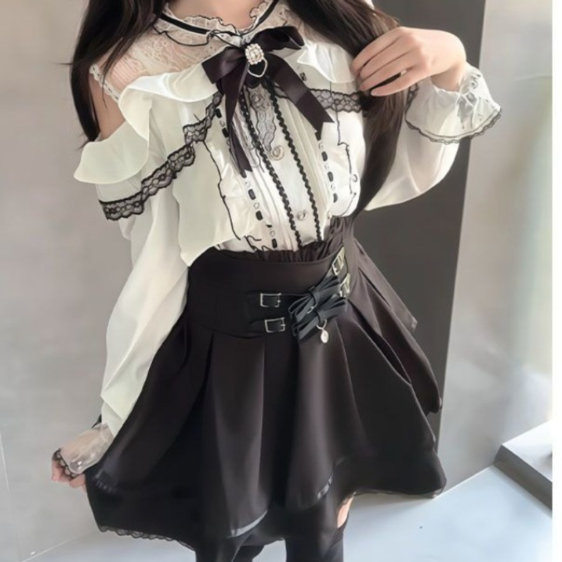 اليابانية القوطية Y2k لوليتا ن - مراجعة Blouse Off Shoulder وسعره