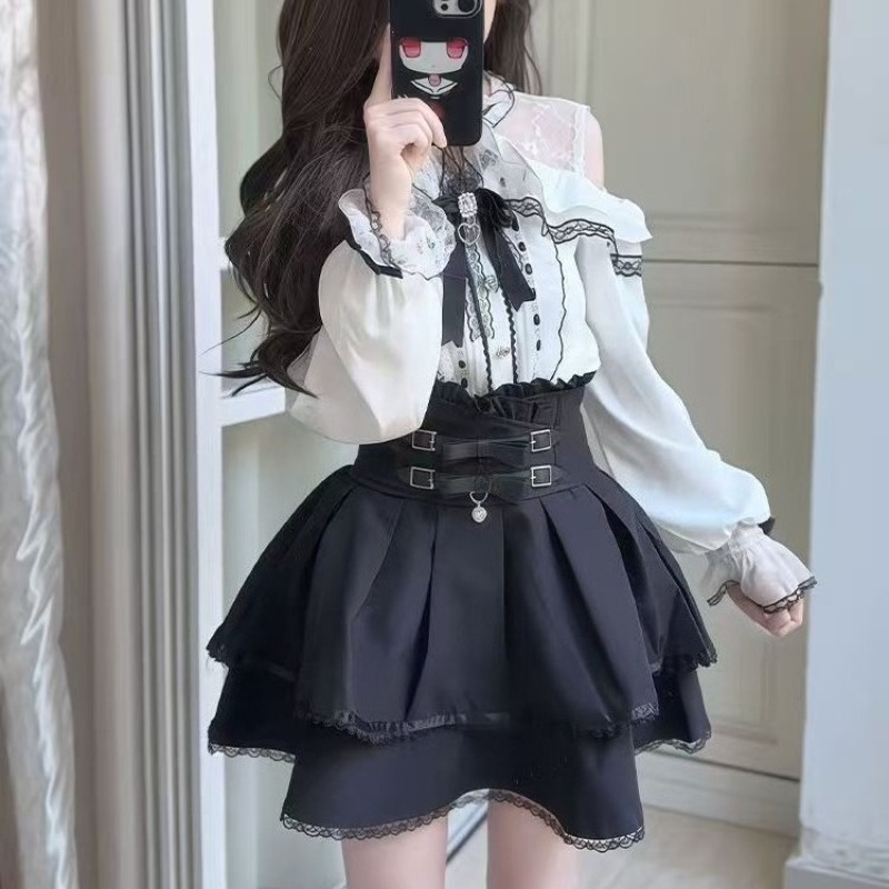 اليابانية القوطية Y2k لوليتا ن - مراجعة Blouse Off Shoulder وسعره