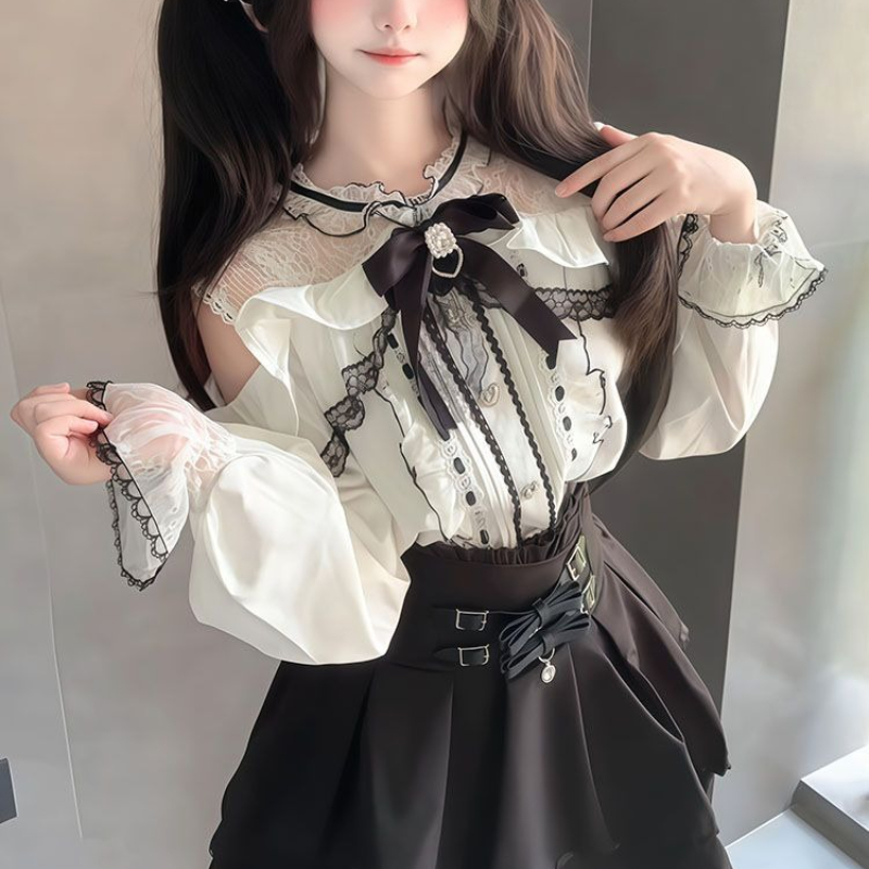 اليابانية القوطية Y2k لوليتا ن - مراجعة Blouse Off Shoulder وسعره