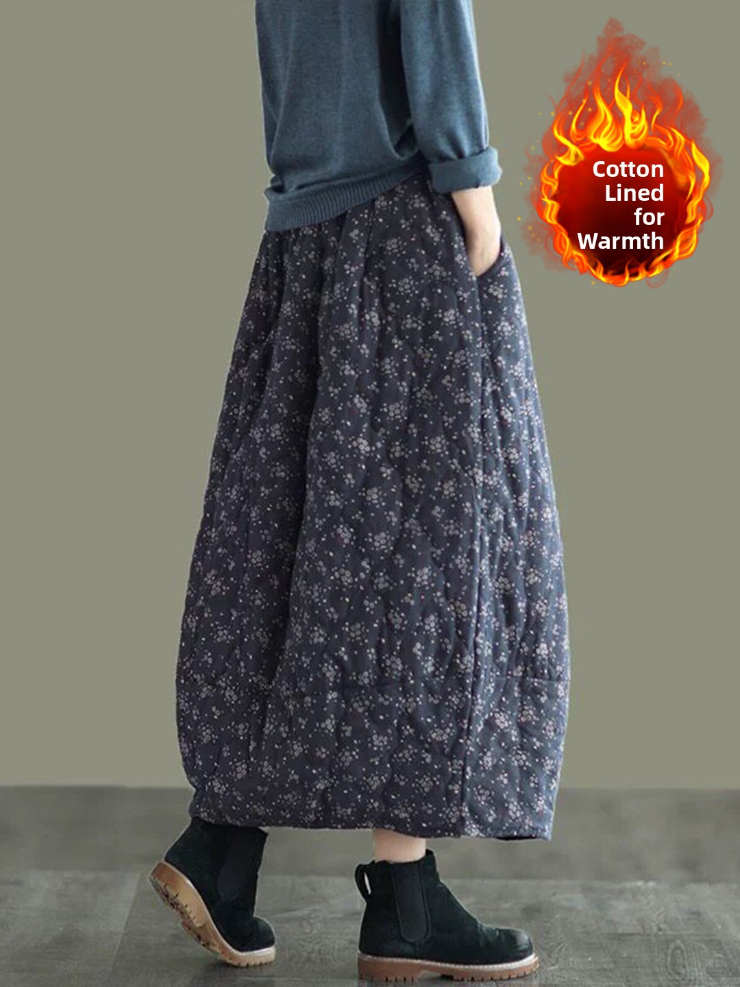 تنورة قطنية بنقشة زهور عتيقة ا - مراجعة Midi Skirt Floral وسعره