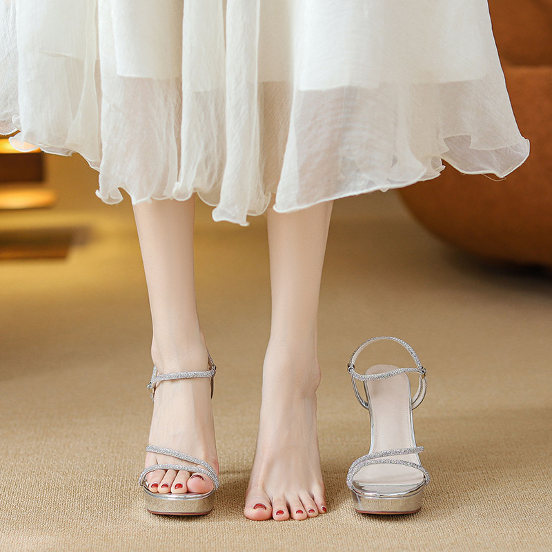 2026 المرأة الفضة حجر الراين م - مراجعة Sandal Strappy Heeled وسعره